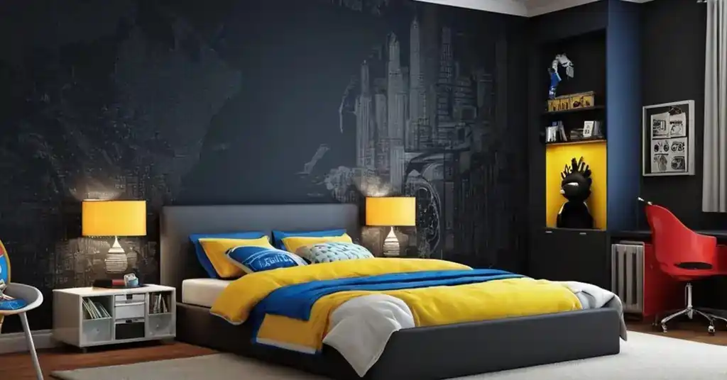 Wallpaper Bilik Tidur Lelaki Kombinasi Warna Gelap dengan Aksen Cerah