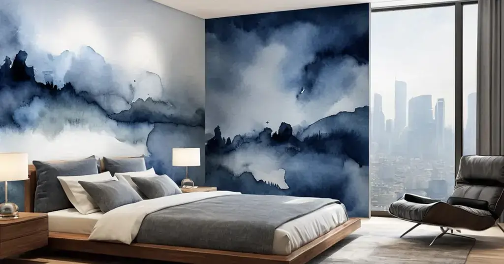 Wallpaper Bilik Tidur Lelaki Motif Cat Air