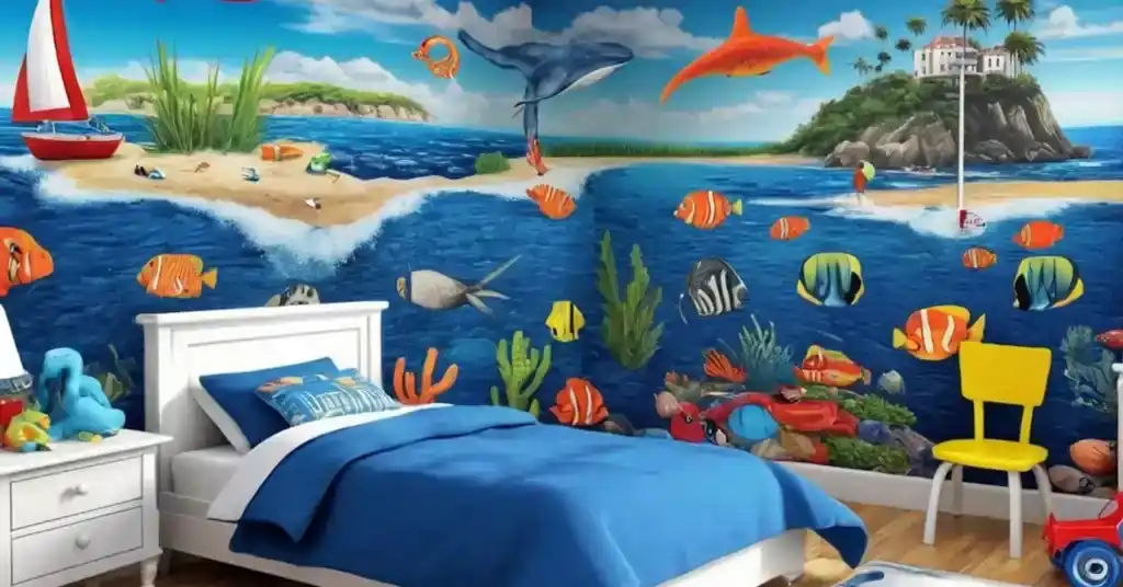 Wallpaper Bilik Tidur Lelaki Tema Coastal dengan Warna Cerah