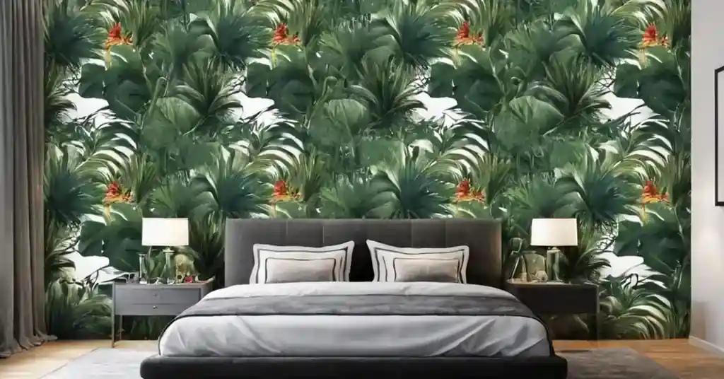 Wallpaper Bilik Tidur Lelaki dengan Motif Tropika