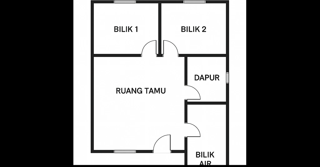 Pelan Rumah 2 Bilik Reka Bentuk Segi Empat